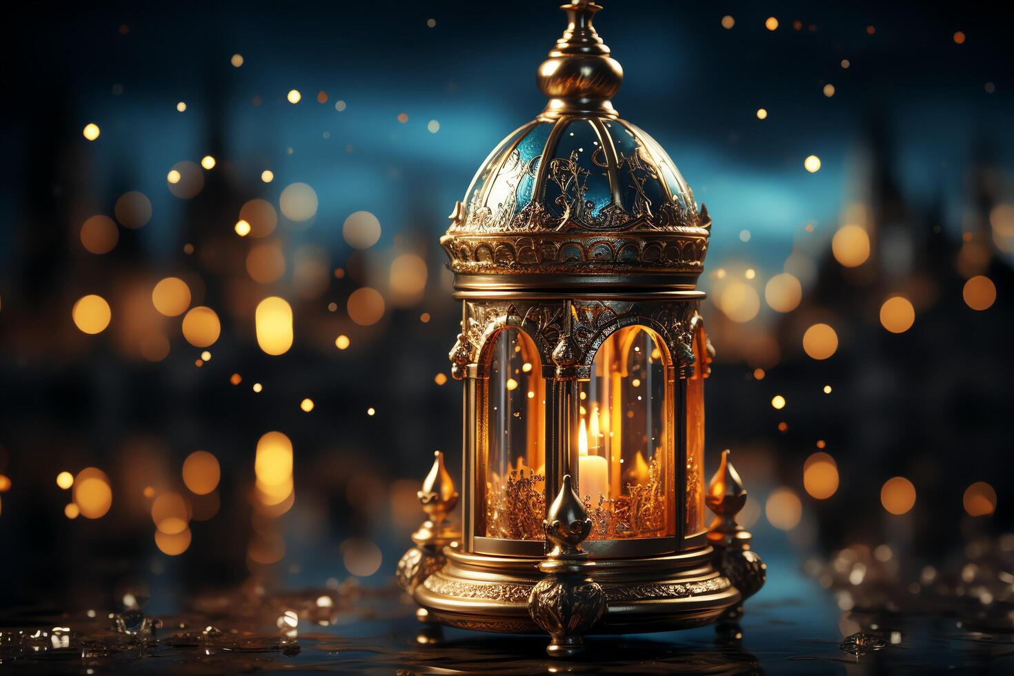 Eid mubarak and ramadan kareem greetings with islamic lantern and mosque. Eid al fitr background. Eid al fitr background of window concept by photo