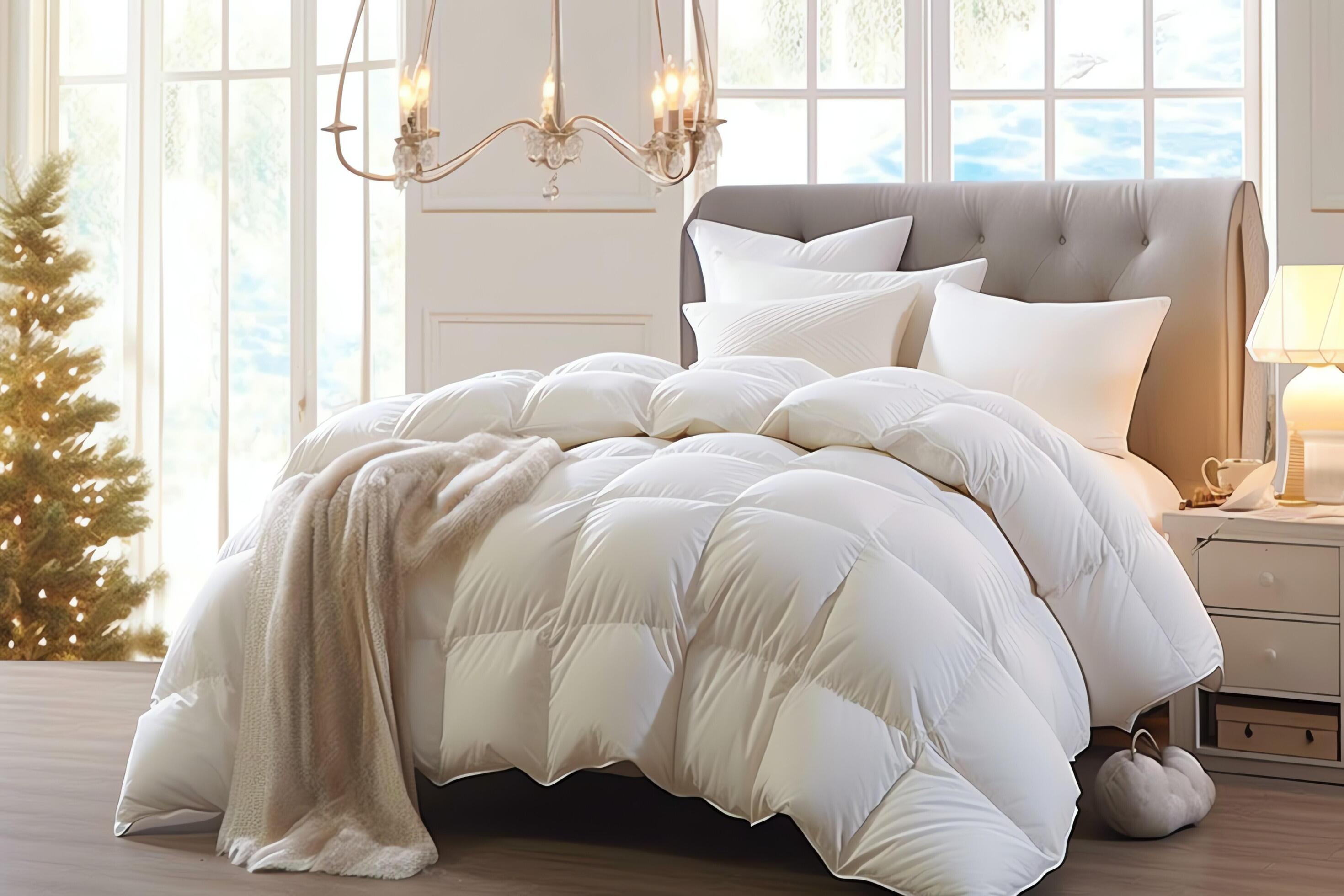 Beautiful luxury comfortable white pillow and blanket on bed decoration