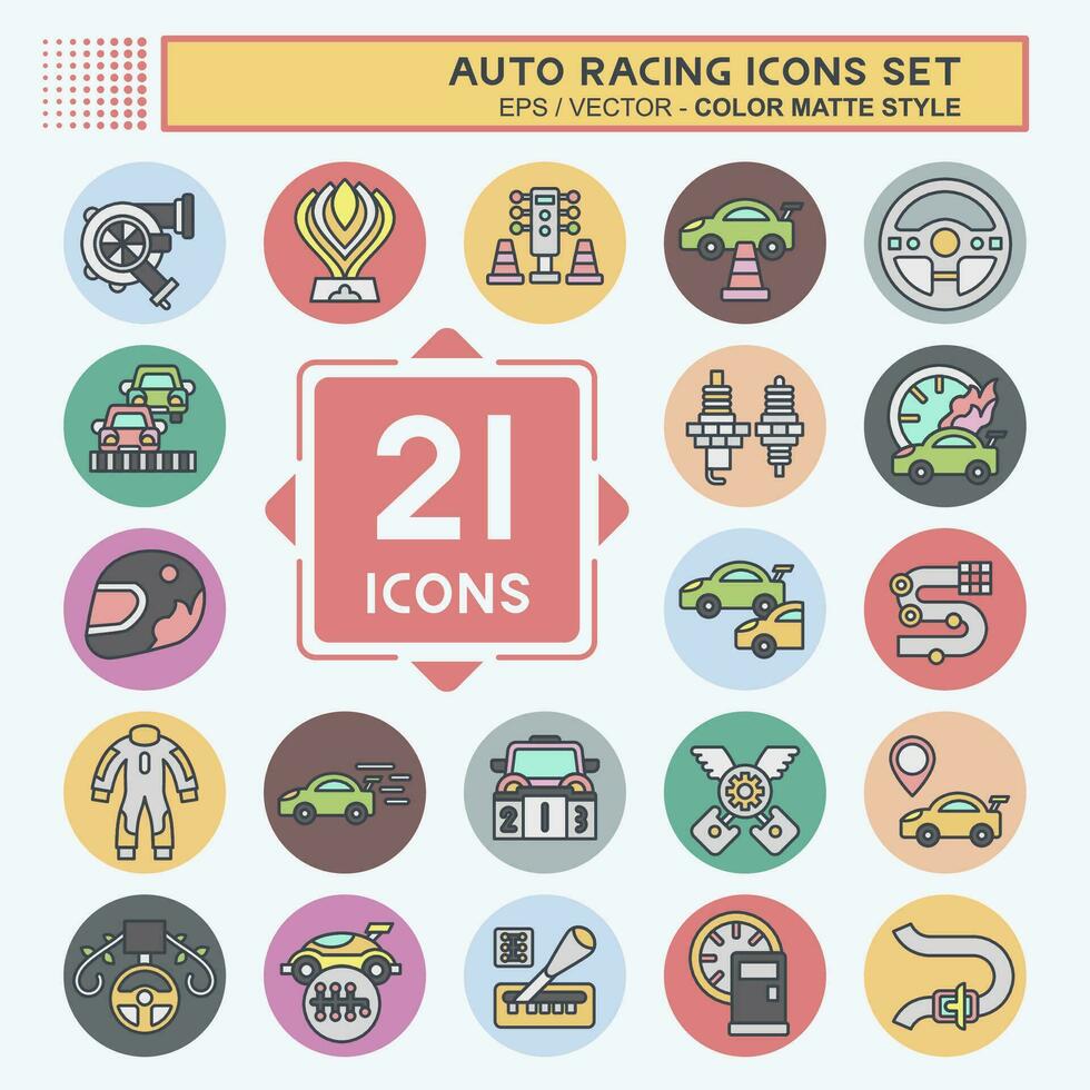 Icon Set Auto Racing. related to Racing symbol. color mate style. simple design editable. simple illustration vector