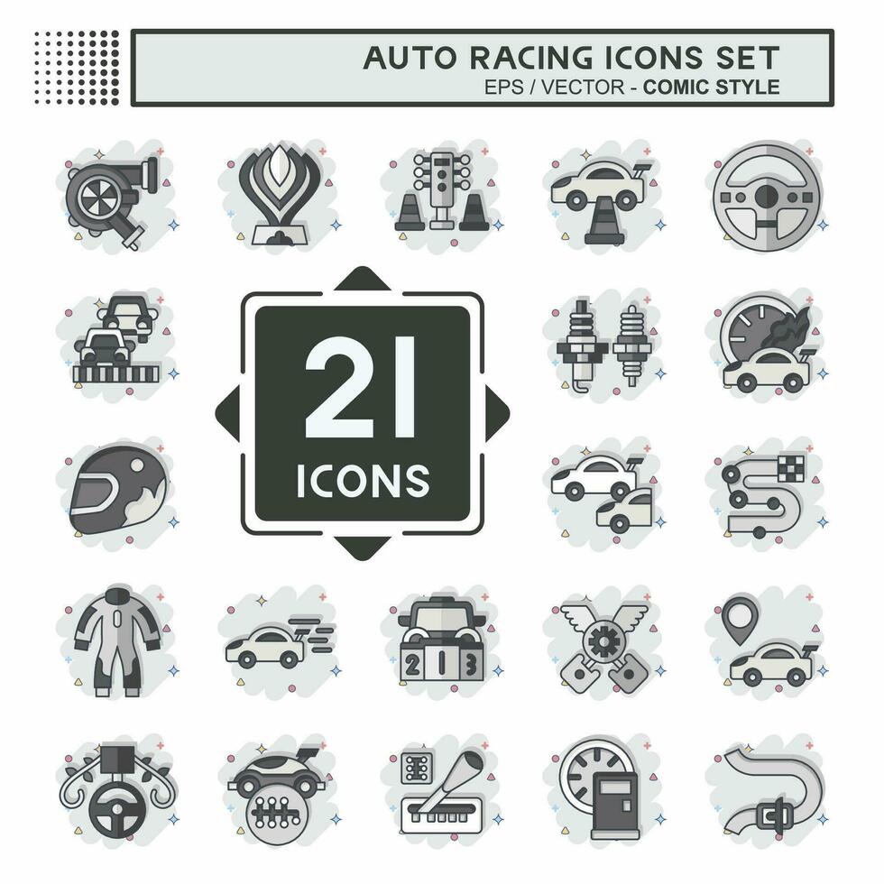 Icon Set Auto Racing. related to Racing symbol. comic style. simple design editable. simple illustration vector