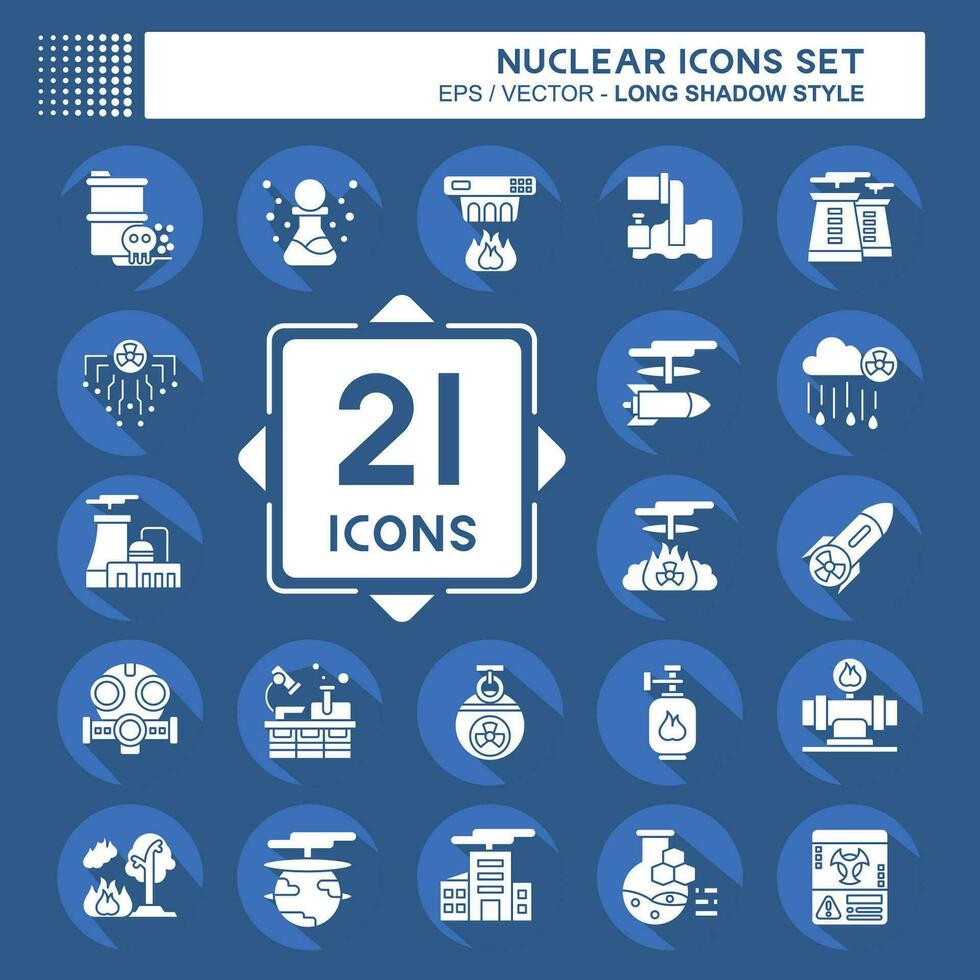 icono conjunto nuclear. relacionado a nuclear símbolo. largo sombra estilo. sencillo diseño editable. sencillo ilustración vector