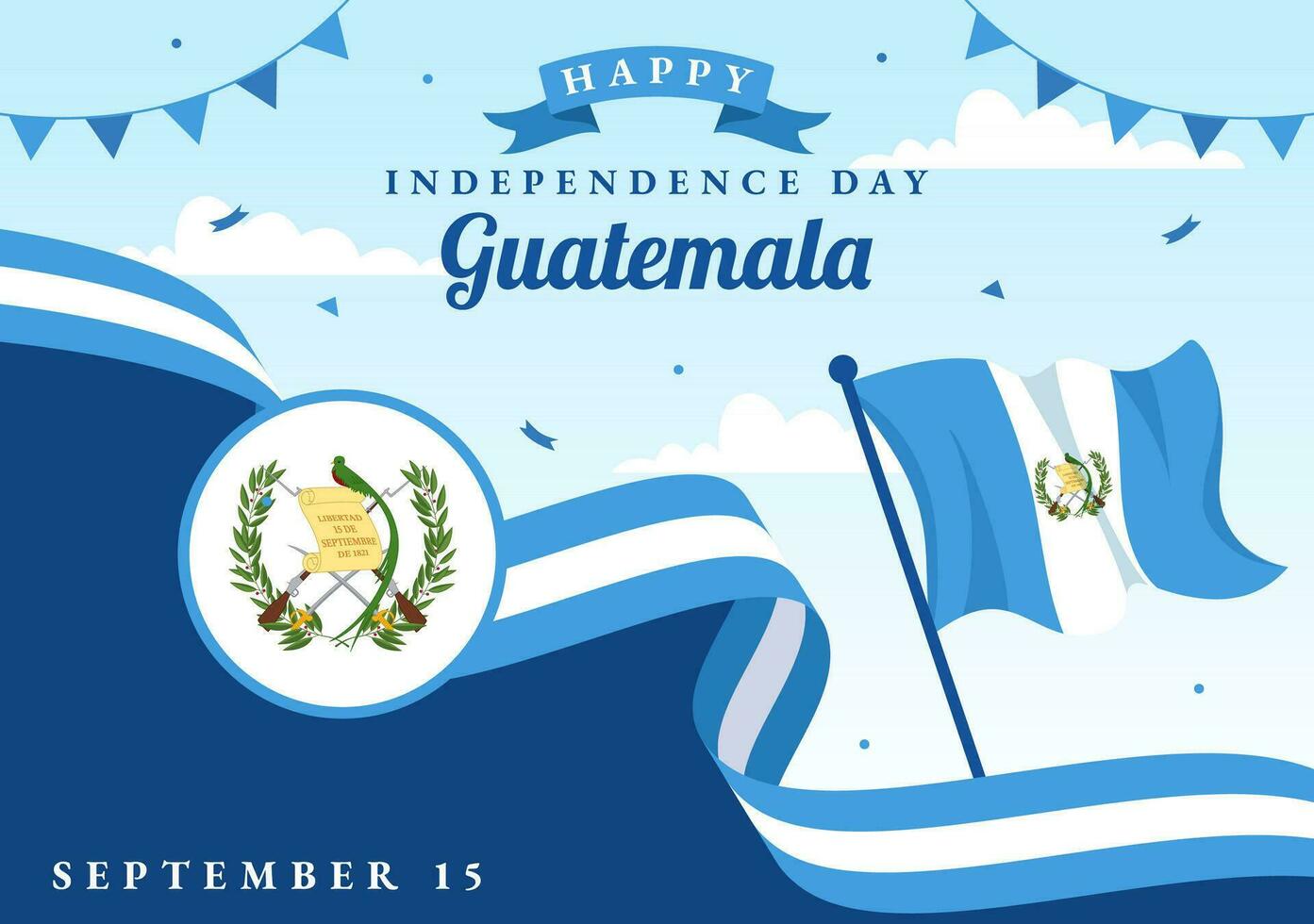 Guatemala Independence Day Vector Illustration on September 15 with Waving Flag Background in National Holiday Flat Cartoon Hand Drawn Templates