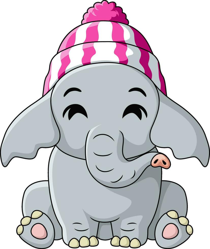 linda pequeño elefante vistiendo sombrero vector