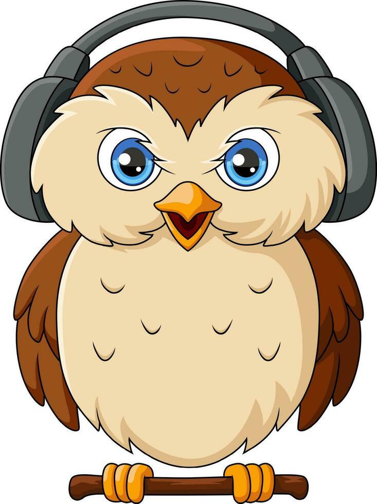 Cute owl cartoon wearing a headphones vector