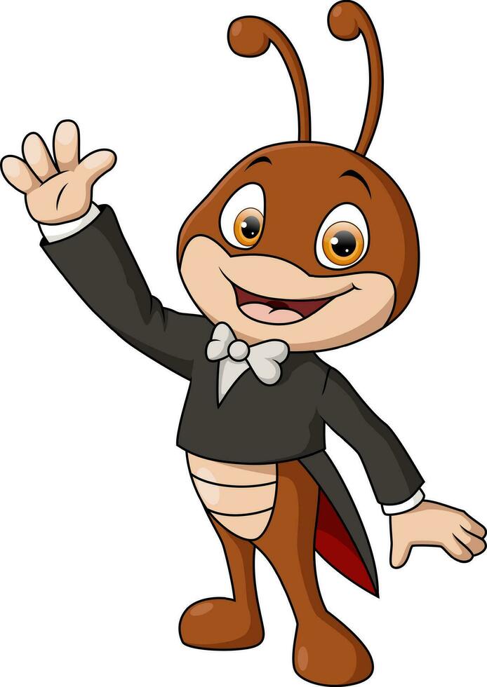 Cute ant cartoon waving hand vector