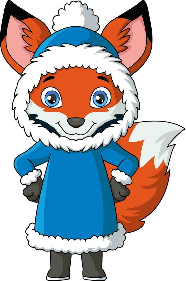 Cute fox cartoon wearing winter clothes vector