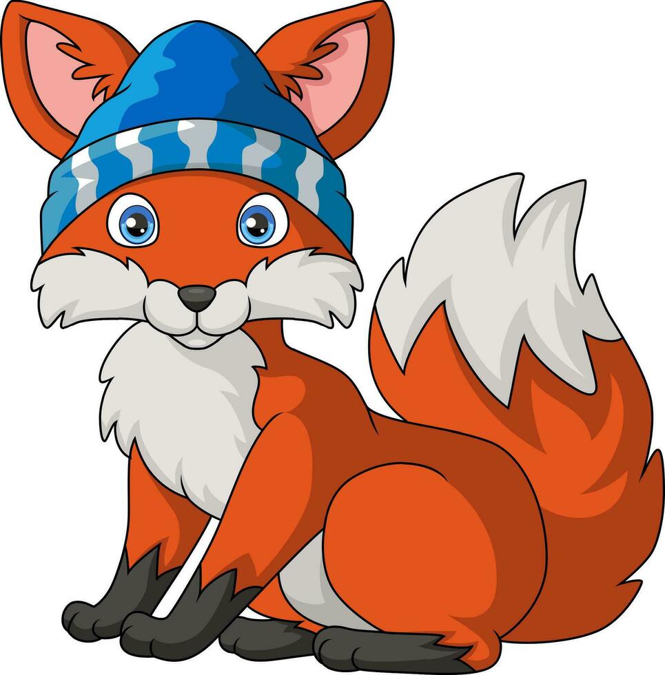 Cute fox cartoon wearing hat vector
