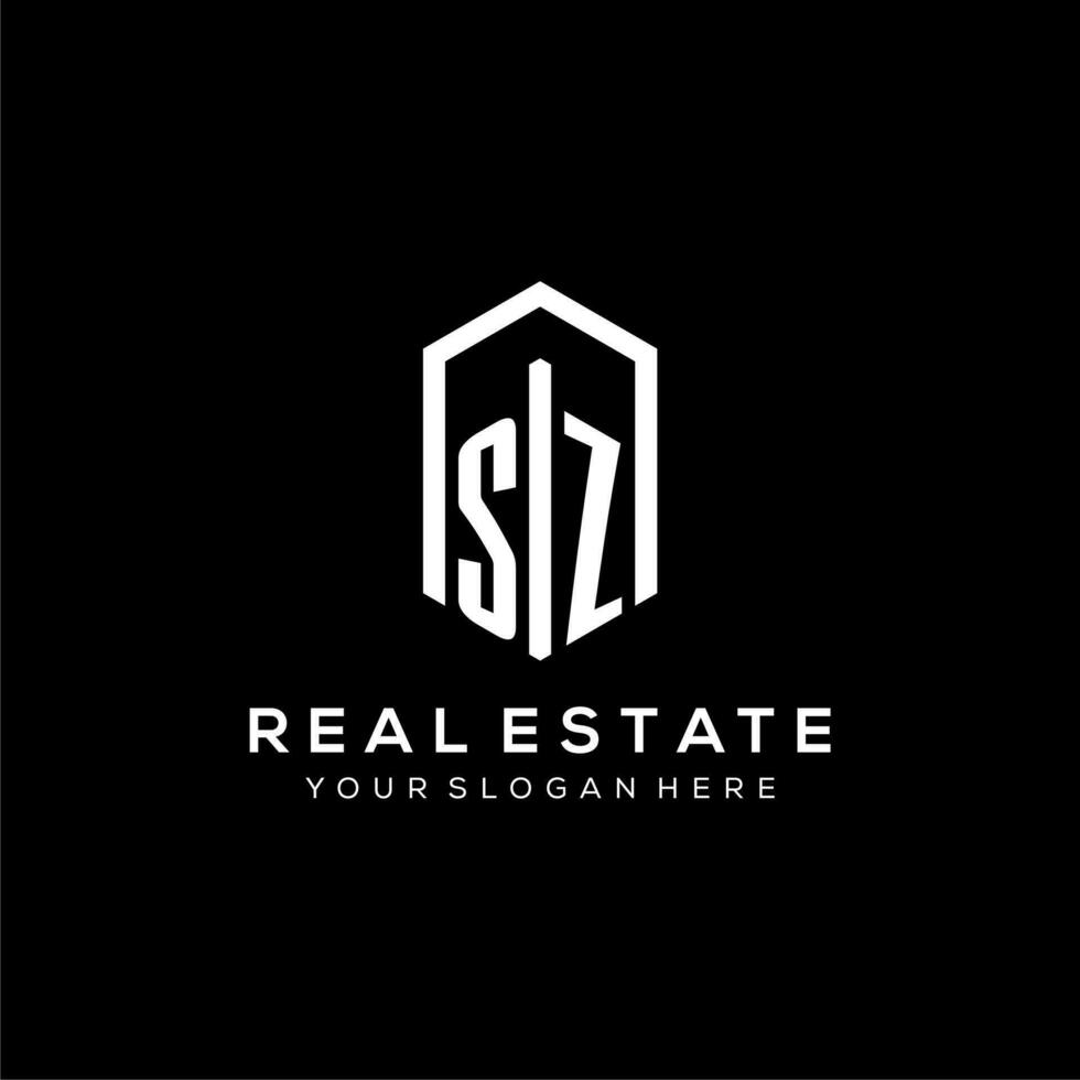 Letter SZ logo for real estate with hexagon icon design vector