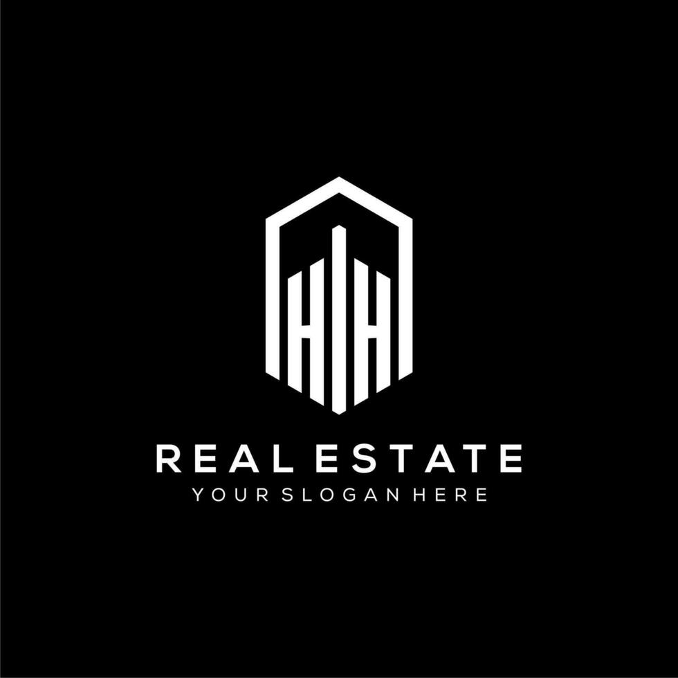 Letter HH logo for real estate with hexagon icon design vector