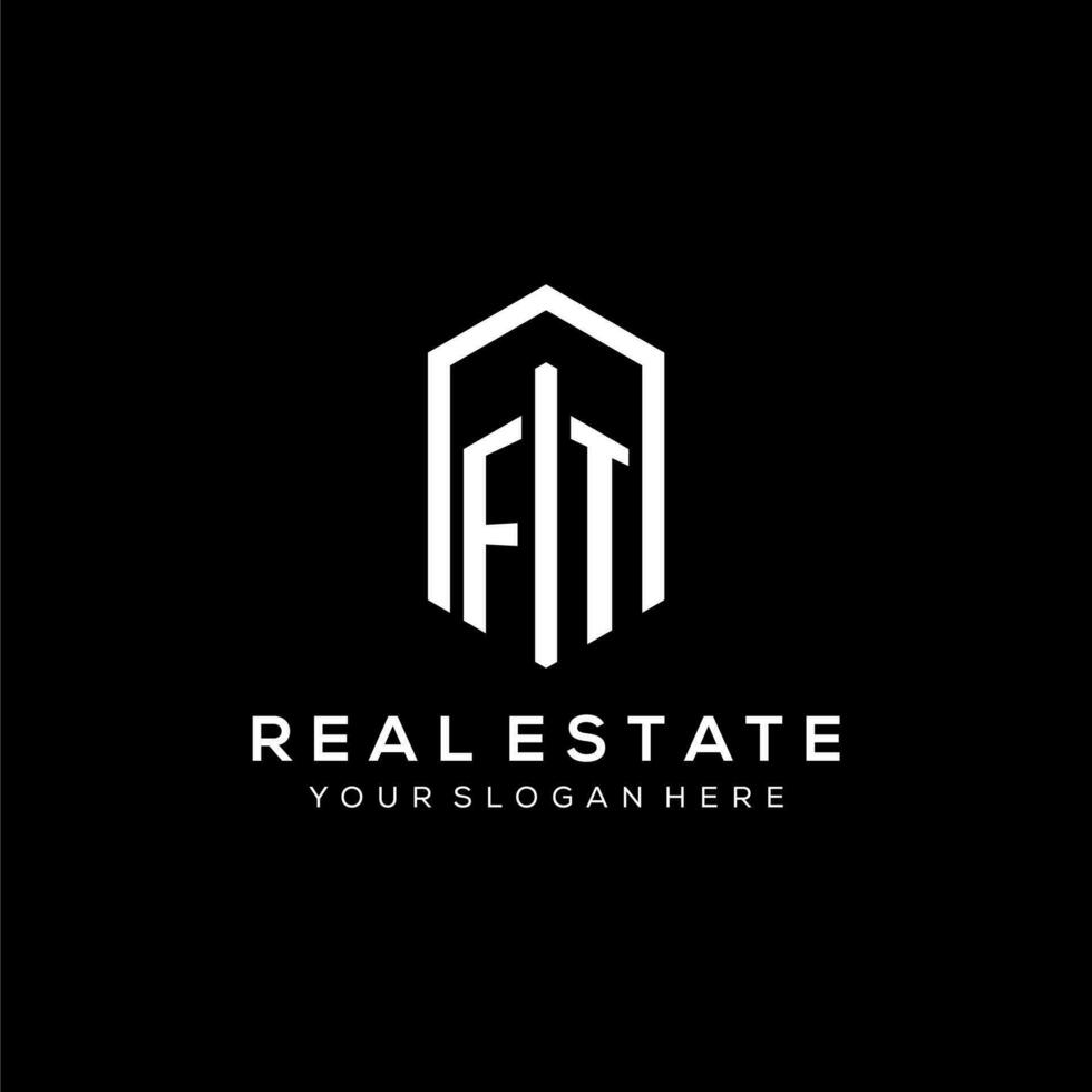 Letter FT logo for real estate with hexagon icon design vector