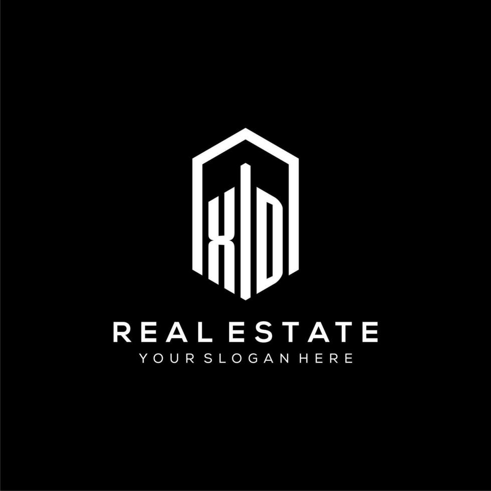 Letter XD logo for real estate with hexagon icon design vector