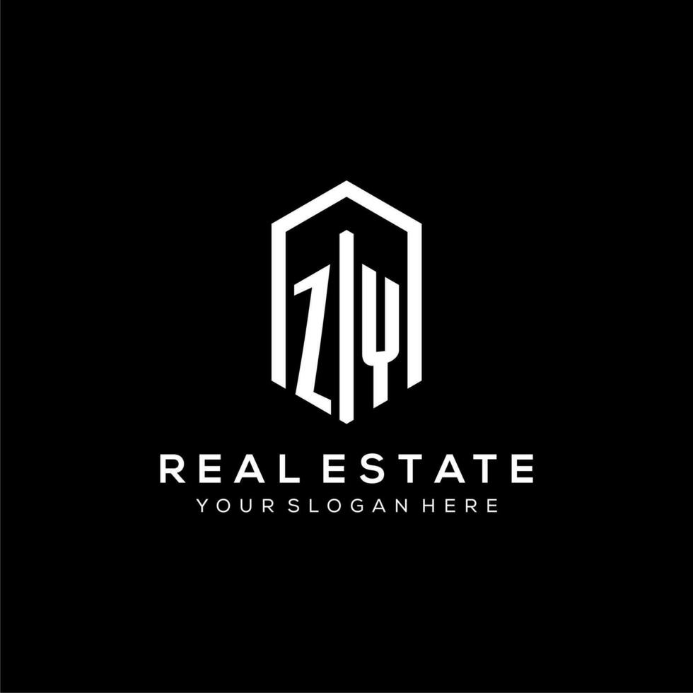 Letter ZY logo for real estate with hexagon icon design vector