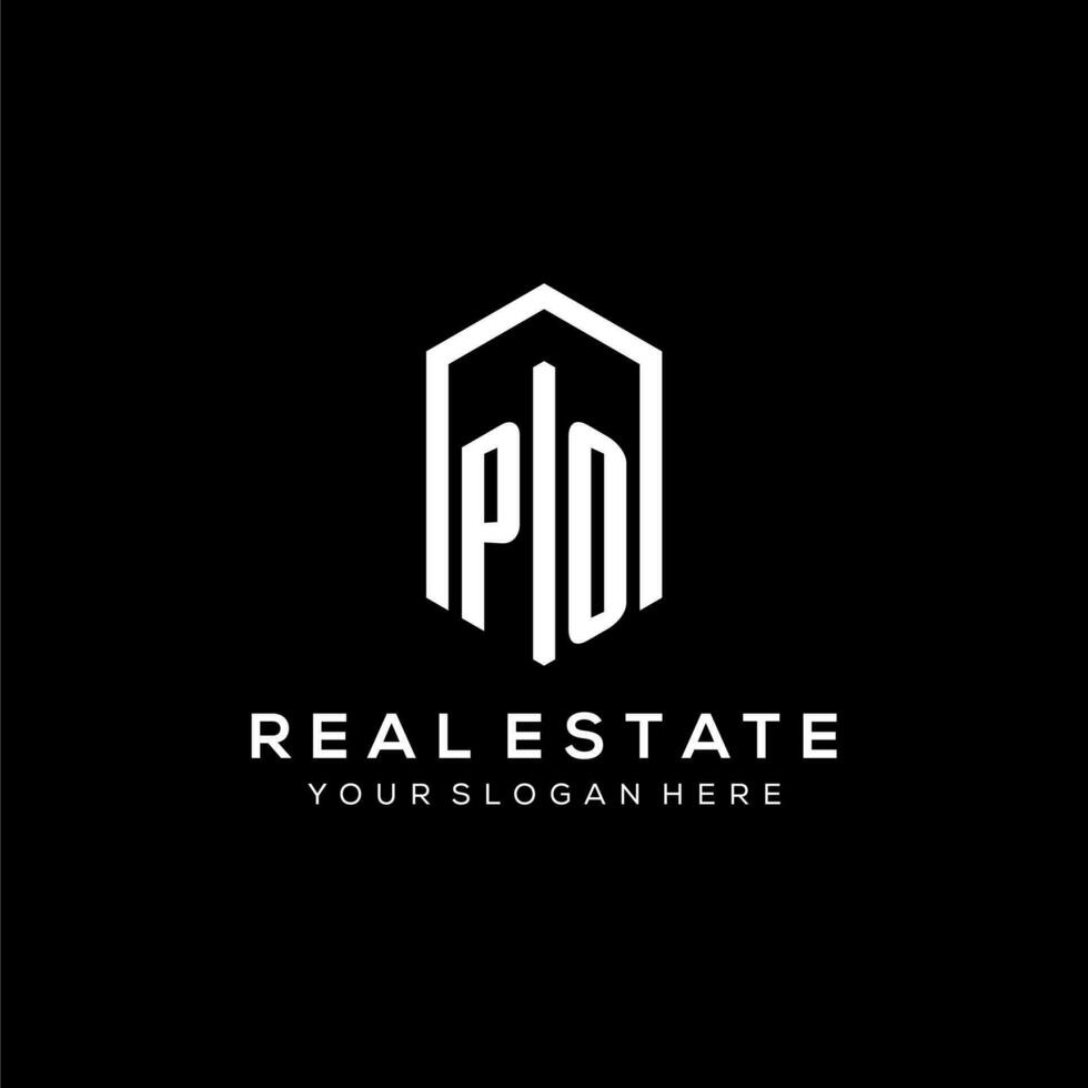 Letter PO logo for real estate with hexagon icon design vector