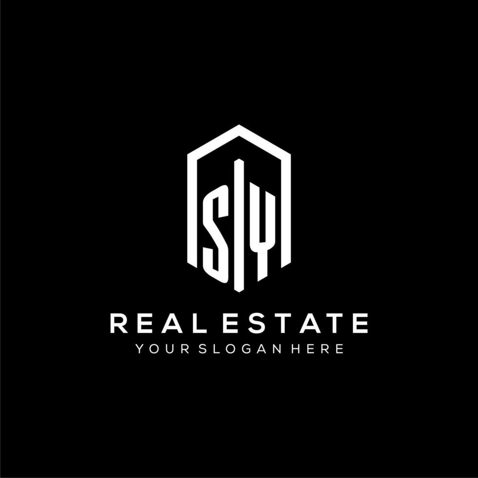 Letter SY logo for real estate with hexagon icon design vector