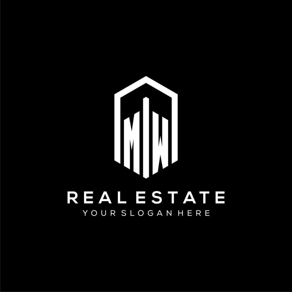 Letter MW logo for real estate with hexagon icon design vector