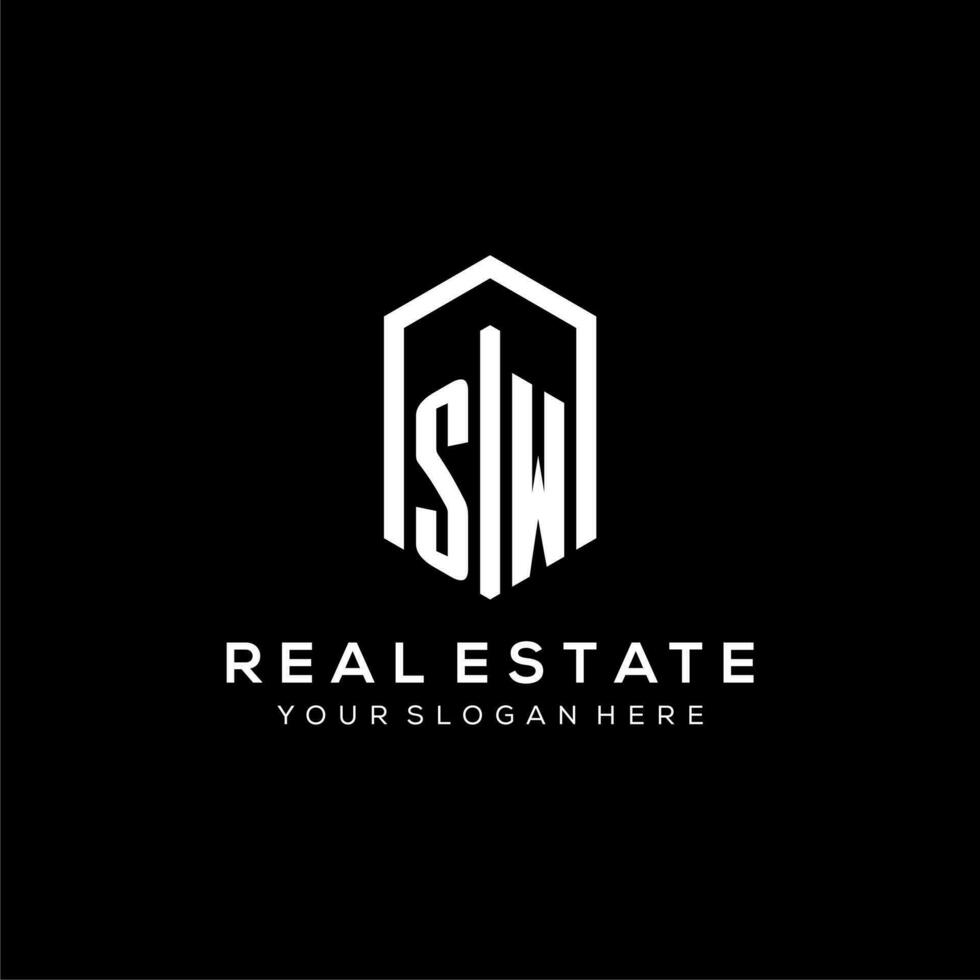 Letter SW logo for real estate with hexagon icon design vector