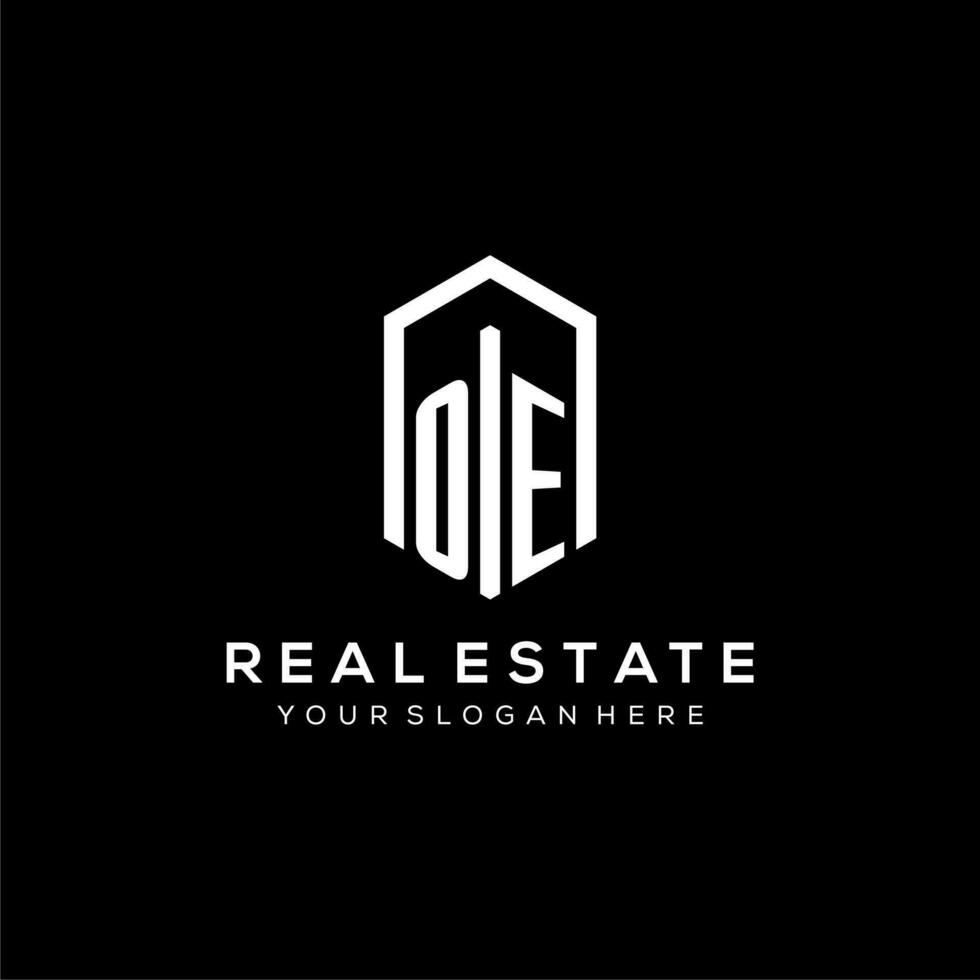 Letter OE logo for real estate with hexagon icon design vector