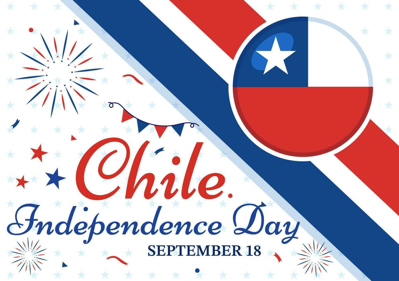 Chile Independence Day Vector Illustration of Fiestas Patrias Celebration with Waving Flag in National Holiday Flat Cartoon Hand Drawn Templates