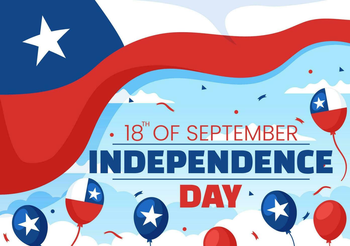 Chile Independence Day Vector Illustration of Fiestas Patrias Celebration with Waving Flag in National Holiday Flat Cartoon Hand Drawn Templates
