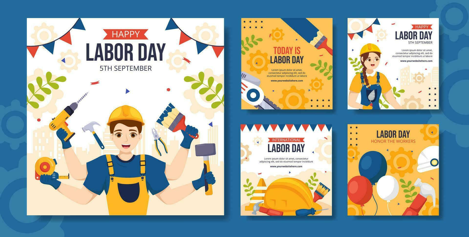 Happy Labor Day Social Media Post Flat Cartoon Hand Drawn Templates Background Illustration vector