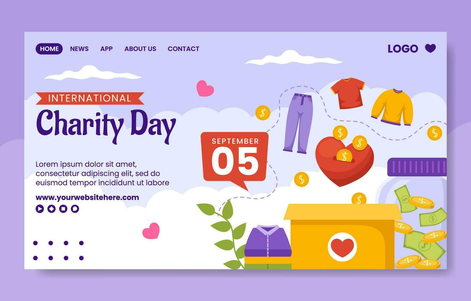 International Day of Charity Social Media Landing Page Cartoon Hand Drawn Templates Background Illustration vector