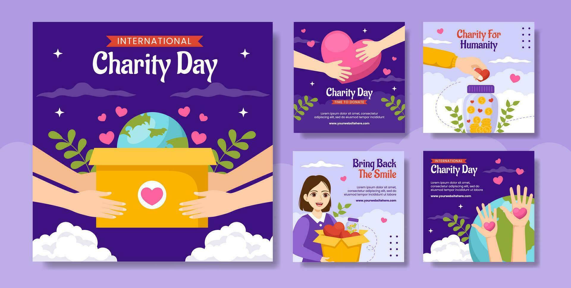 International Day of Charity Social Media Post Flat Cartoon Hand Drawn Templates Background Illustration vector