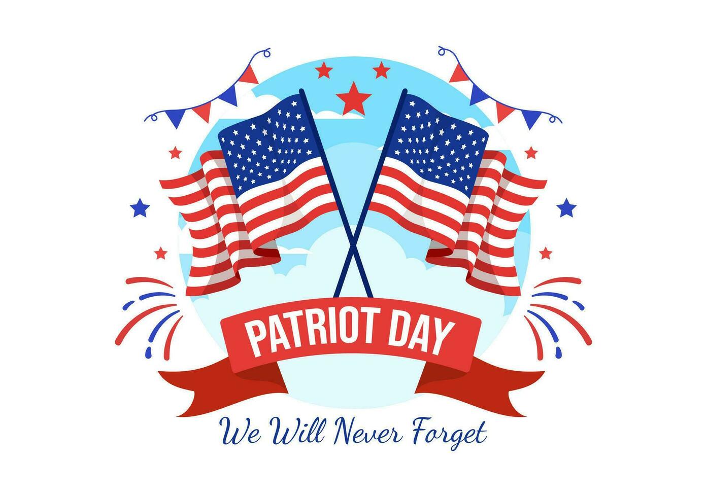 Happy USA Patriot Day Vector Illustration with United States Flag, 911 Memorial and We Will Never Forget Background Design Hand Drawn Templates