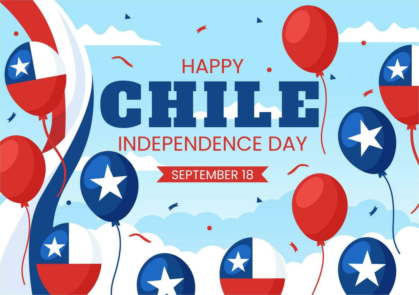 Chile Independence Day Vector Illustration of Fiestas Patrias Celebration with Waving Flag in National Holiday Flat Cartoon Hand Drawn Templates