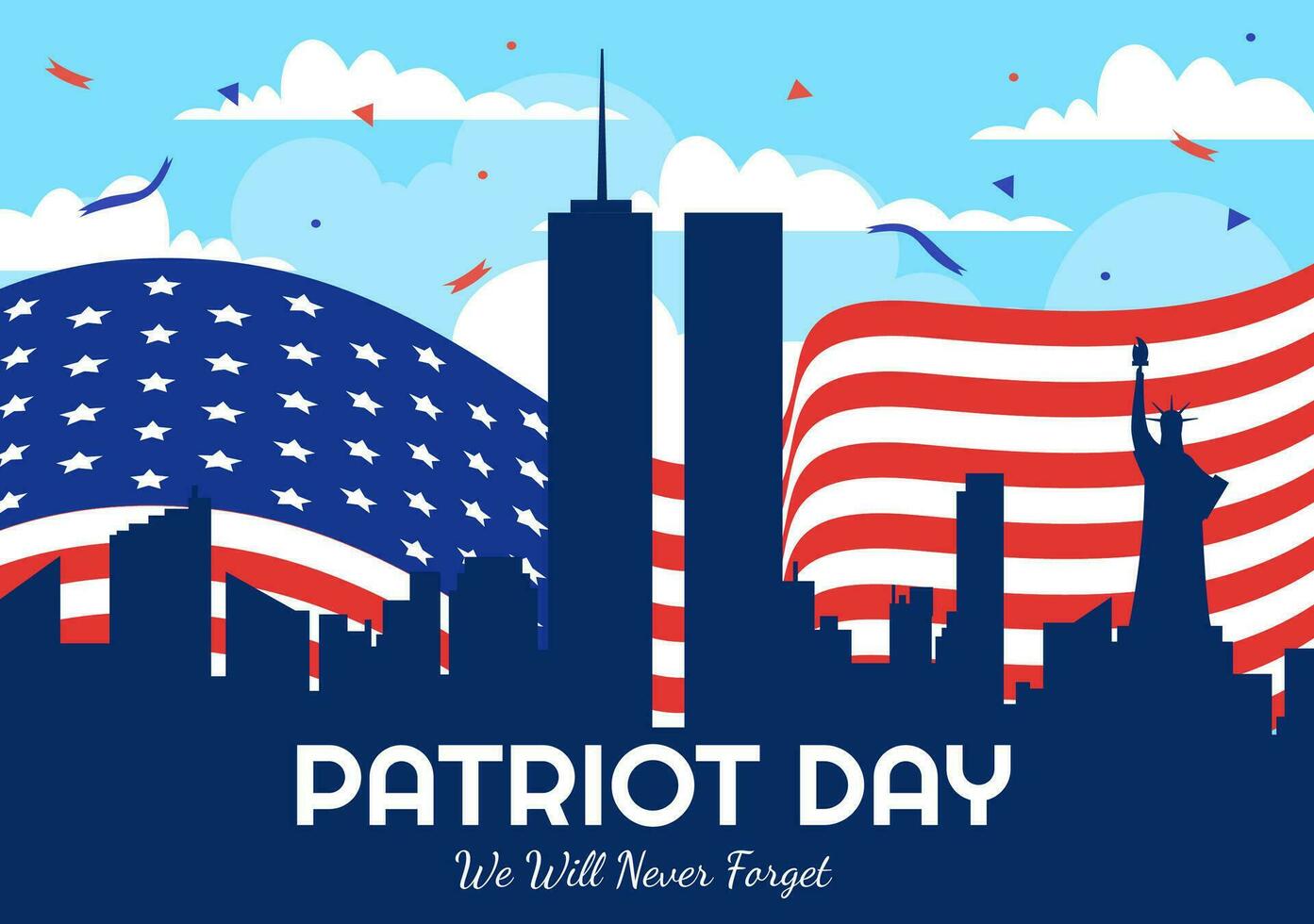 Happy USA Patriot Day Vector Illustration with United States Flag, 911 Memorial and We Will Never Forget Background Design Hand Drawn Templates