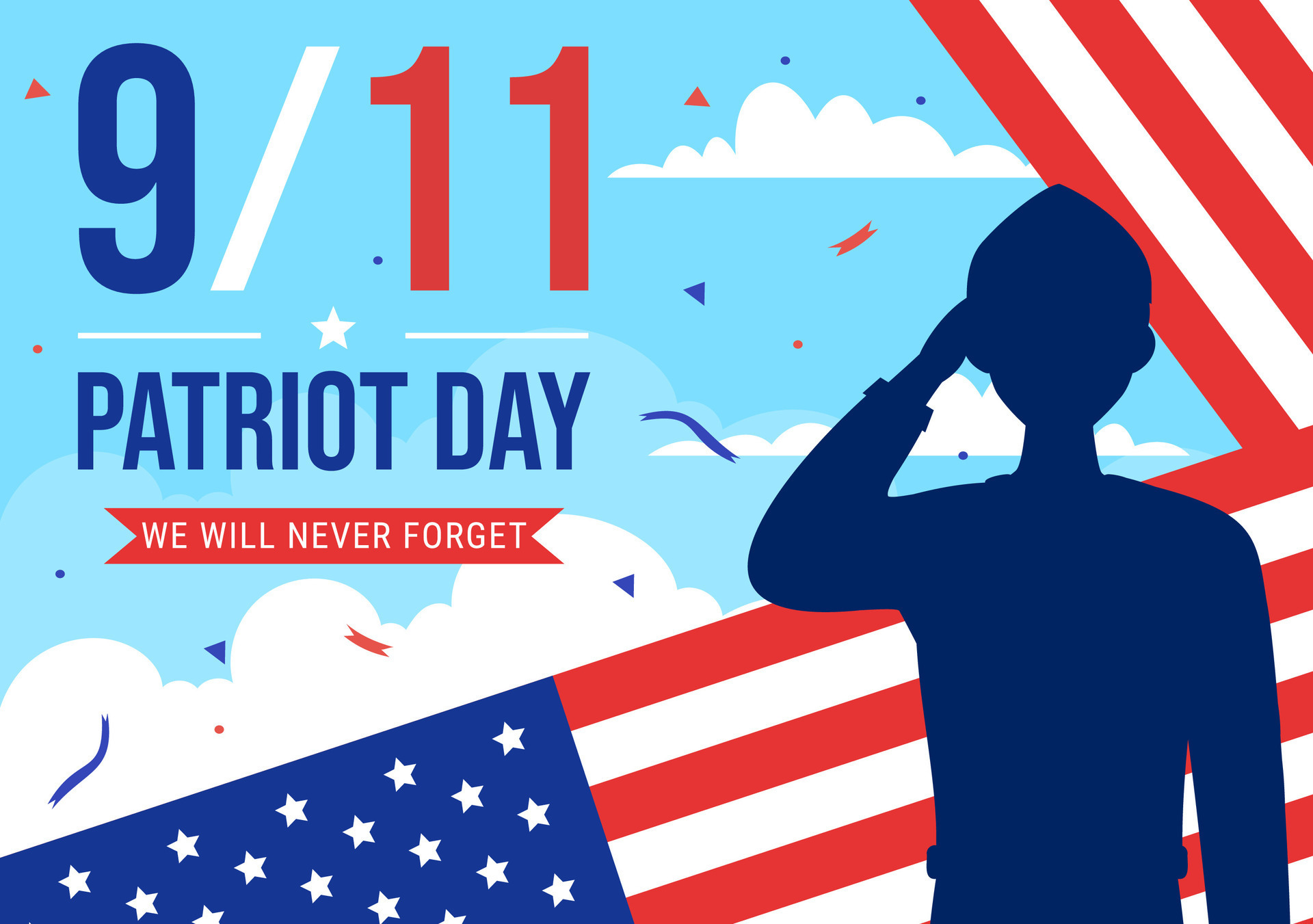 Happy USA Patriot Day Vector Illustration with United States Flag, 911