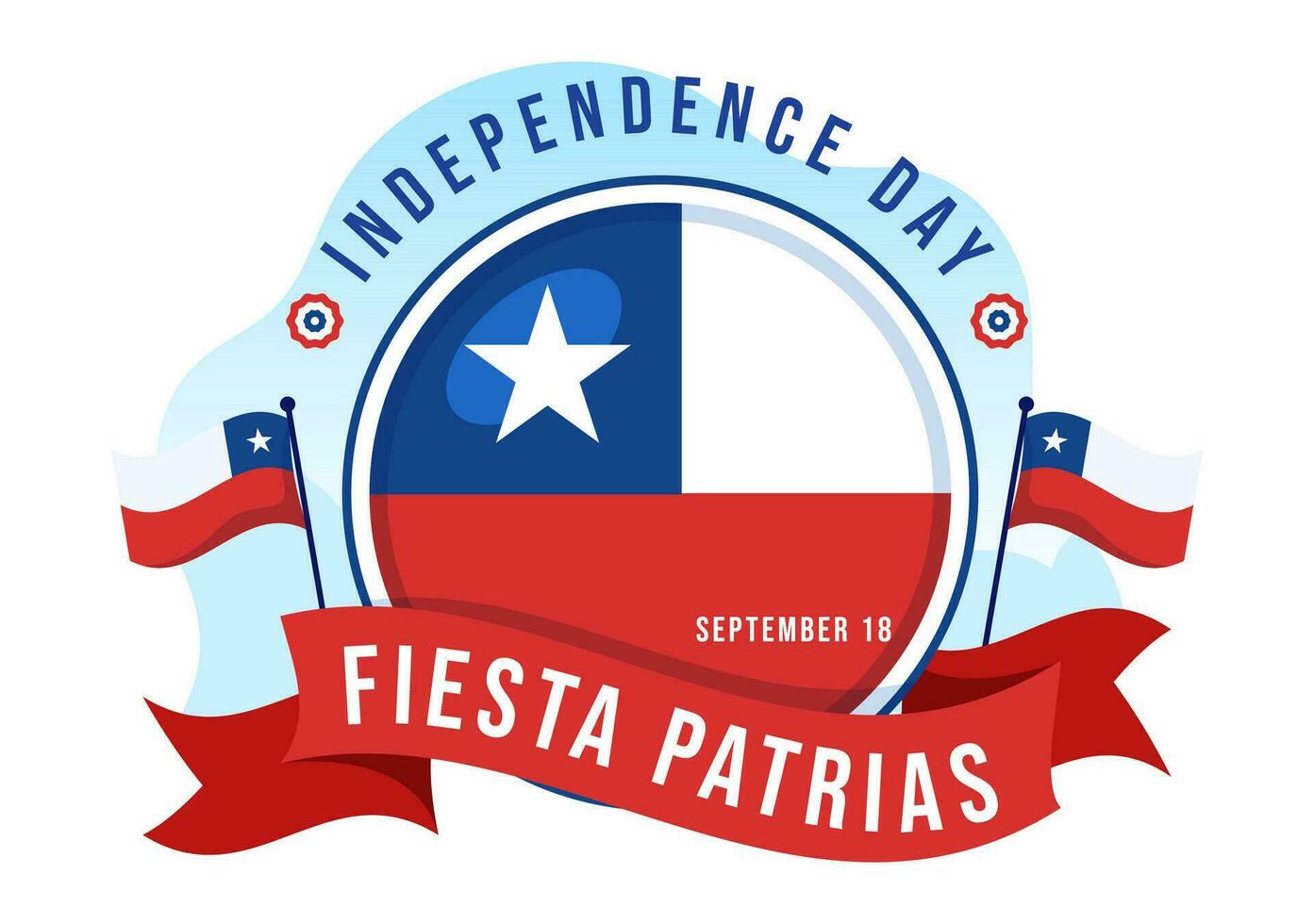 Chile Independence Day Vector Illustration of Fiestas Patrias Celebration with Waving Flag in National Holiday Flat Cartoon Hand Drawn Templates