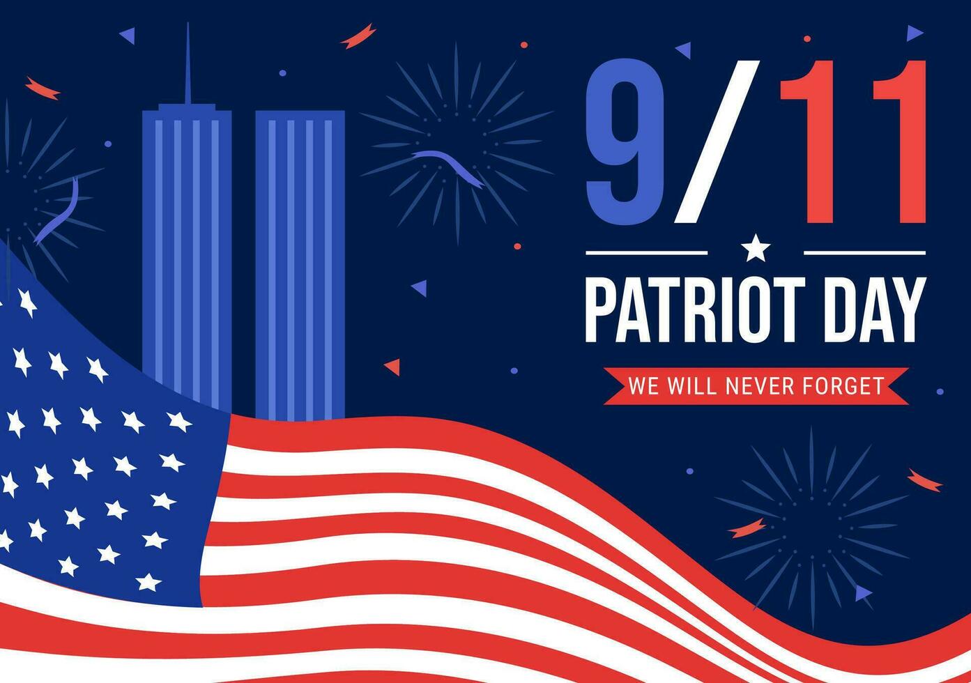 Happy USA Patriot Day Vector Illustration with United States Flag, 911 Memorial and We Will Never Forget Background Design Hand Drawn Templates