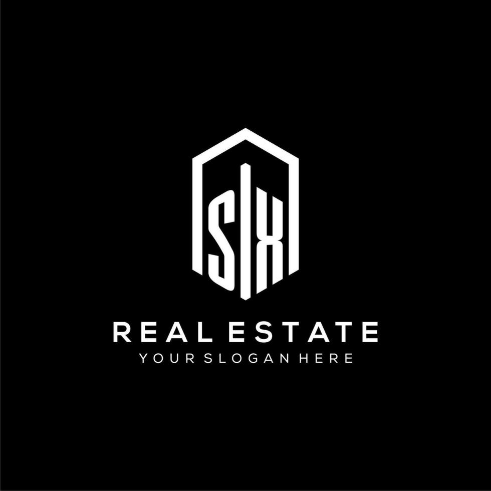 Letter SX logo for real estate with hexagon icon design vector