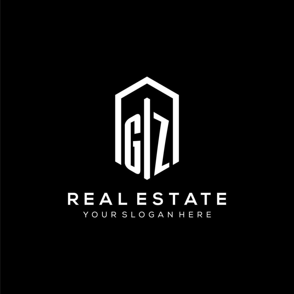 Letter GZ logo for real estate with hexagon icon design vector