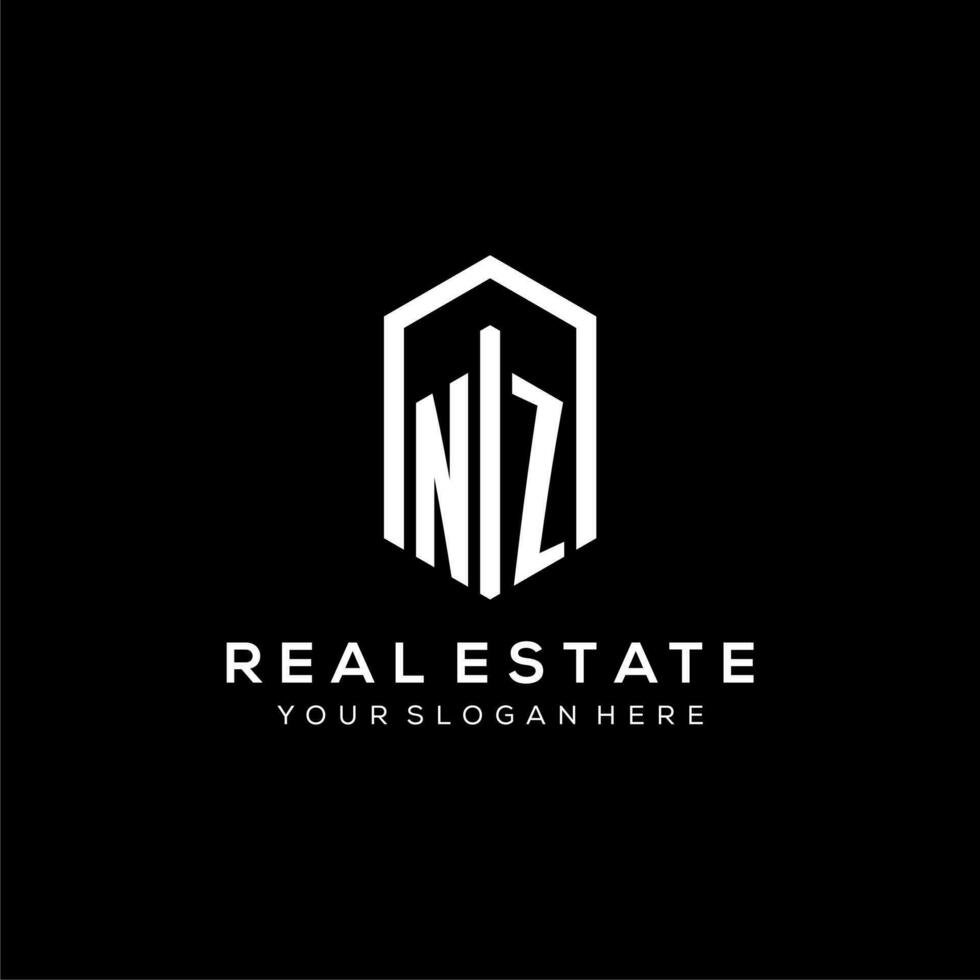 Letter NZ logo for real estate with hexagon icon design vector
