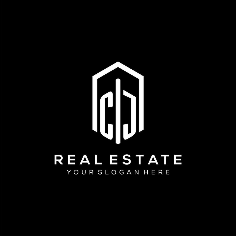 Letter CJ logo for real estate with hexagon icon design vector