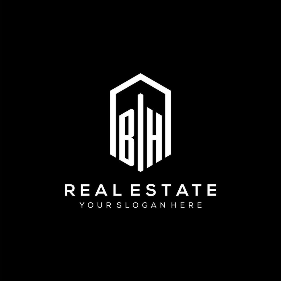 Letter BH logo for real estate with hexagon icon design vector