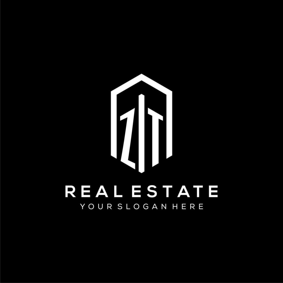 Letter ZT logo for real estate with hexagon icon design vector