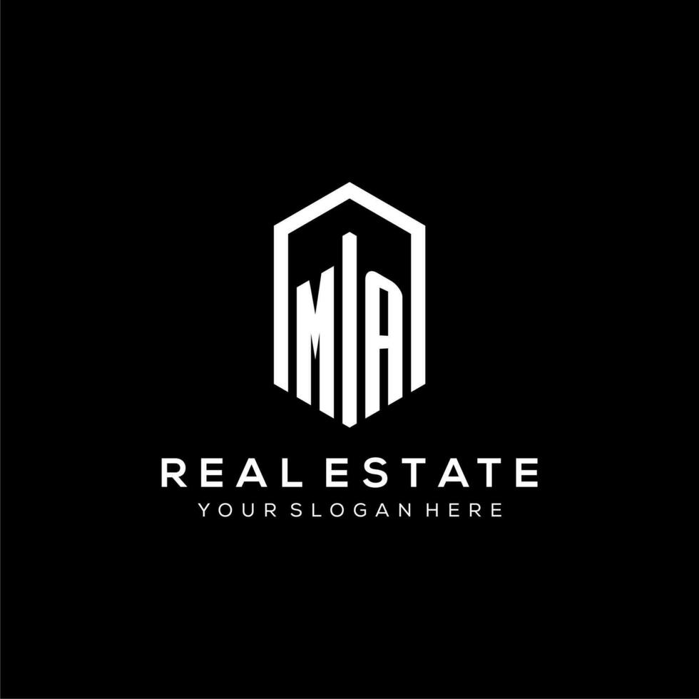 Letter MA logo for real estate with hexagon icon design vector