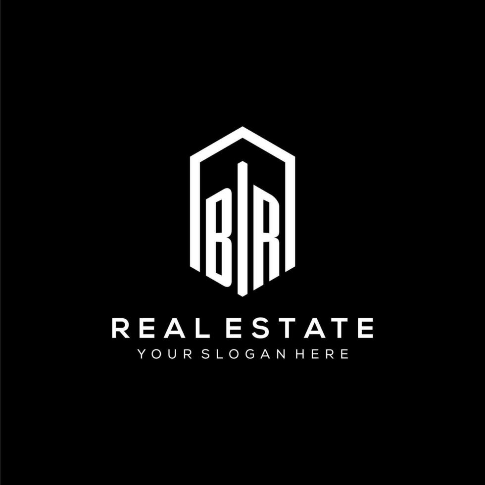 Letter BR logo for real estate with hexagon icon design vector