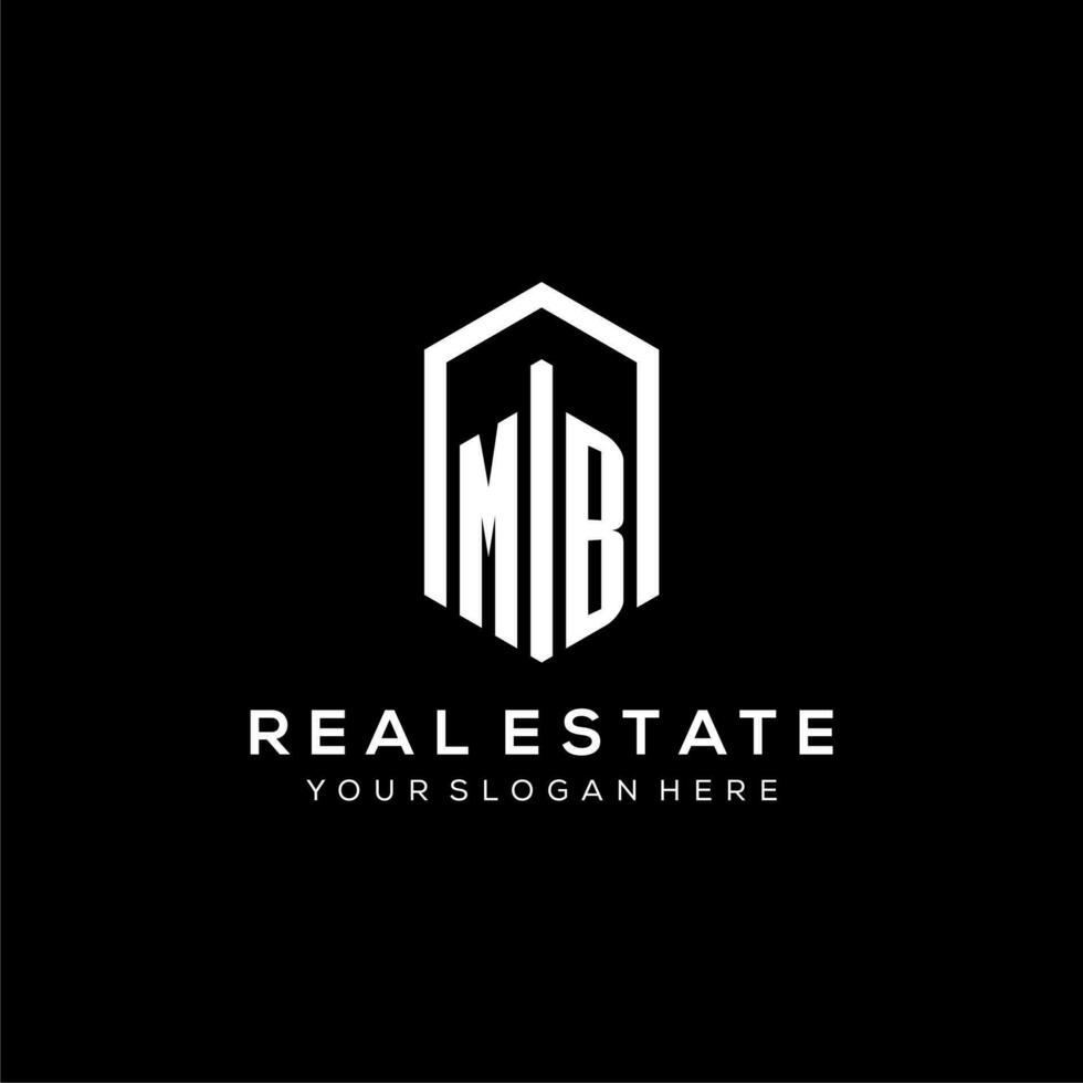 Letter MB logo for real estate with hexagon icon design vector