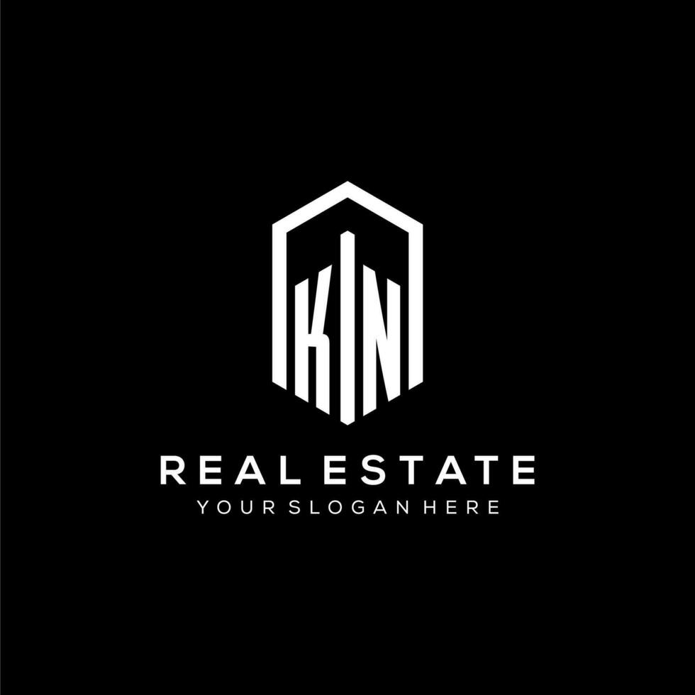 Letter KN logo for real estate with hexagon icon design vector