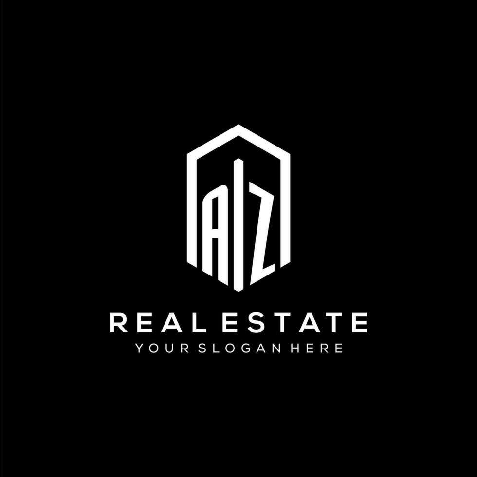 Letter AZ logo for real estate with hexagon icon design vector