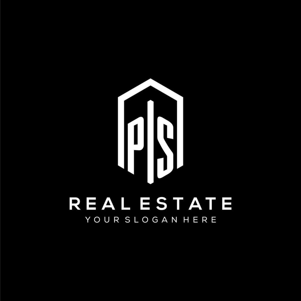 Letter PS logo for real estate with hexagon icon design vector