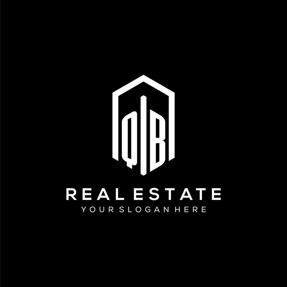 Letter QB logo for real estate with hexagon icon design vector