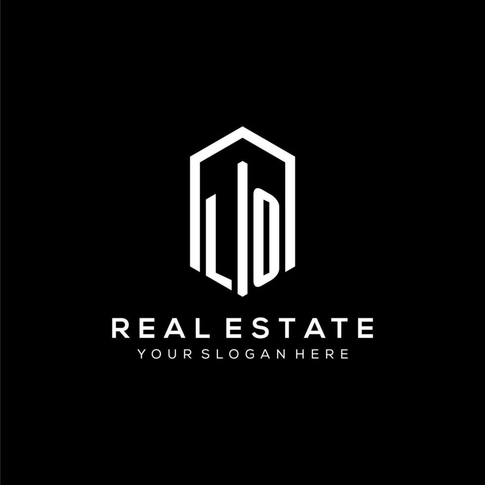 Letter LO logo for real estate with hexagon icon design vector