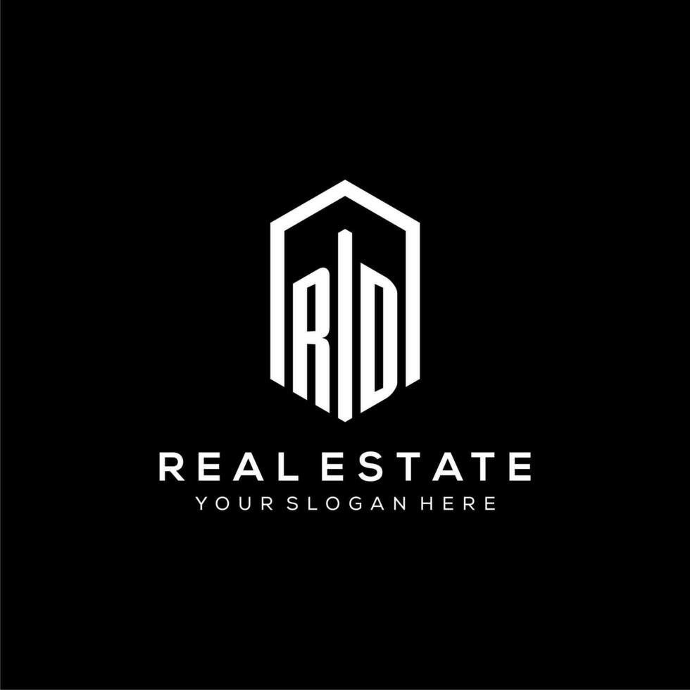 Letter RD logo for real estate with hexagon icon design vector