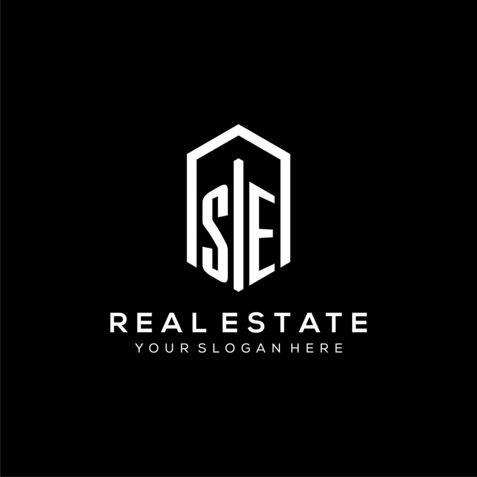 Letter SE logo for real estate with hexagon icon design vector