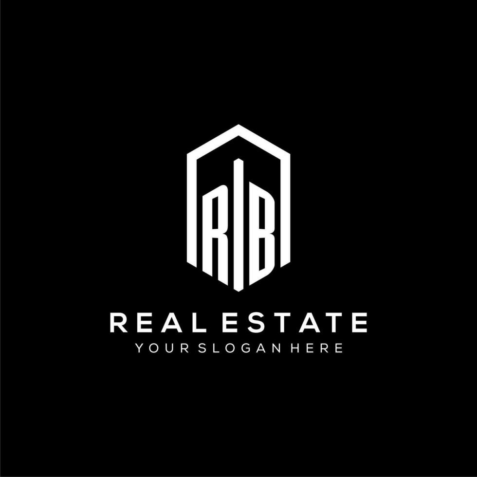 Letter RB logo for real estate with hexagon icon design vector