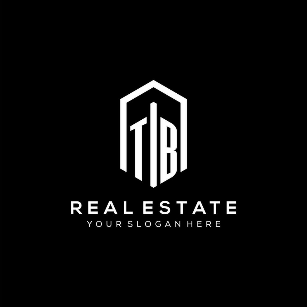 Letter TB logo for real estate with hexagon icon design vector